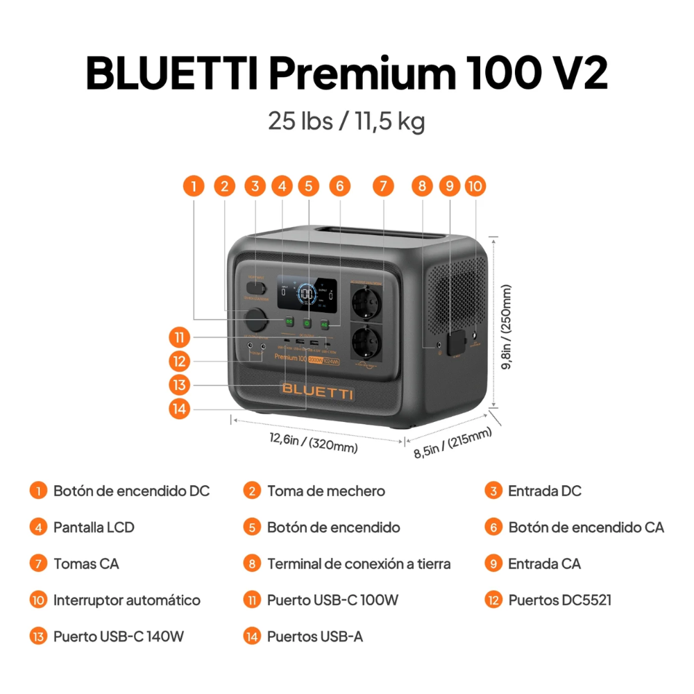 Estación Energía portatil P-PR100V2-EU-GY-BL-010 Litio Bluetti